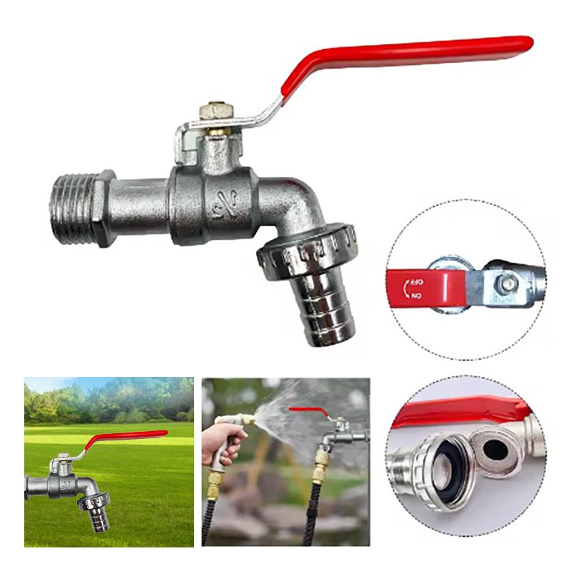 1/2-3/4 Inch Zinc Alloy Outdoor Faucet with Nozzle Anti Freezing Anti Rust Garden Washing Machine Faucet
