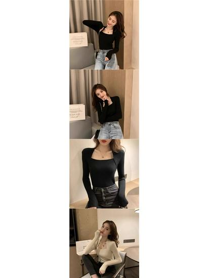 Women's Slim Fit Knitted Sweater: Stylish Square Neck Two-Piece Design for Autumn/Winter