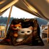 1pc Cat Treehouse Outdoor Flannel Blanket Gift For Boys Girls Adults, Family Friends