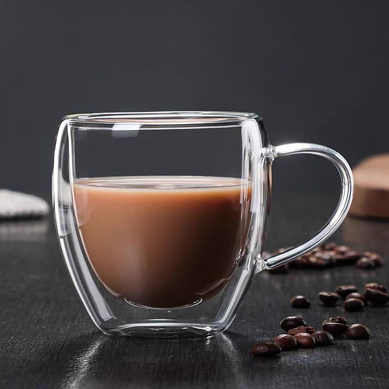 8oz 11oz Coffee Cups with Handle Creative Double-layer Heat-resistant Cup Creative Tea Mug Water Bottles Transparent Coffeeware