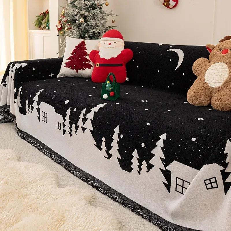 Christmas Style Thick Chenille Sofa Towel Autumn And Winter Anti Slip Sofa Blanket For Home Soft Anti-Dirt Corner Couch Covers