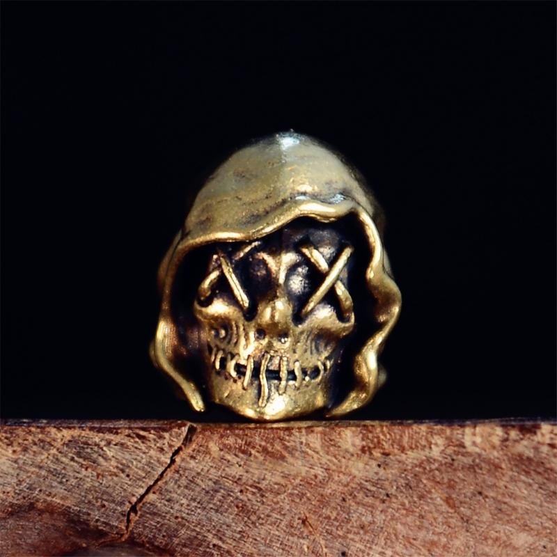 Skull Lanyard Bead Charm Vintage Cast Copper Alloy Pendant for Keychain Carry Paracord Setup and Backpack Zipper Accent