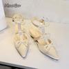 Fashion French Pointed Toe Women's Elegant Banquet Dress Shoes Wedge Heel Ankle Strap Pearl Bowknot Sandals Fashion Mid Heel Pumps