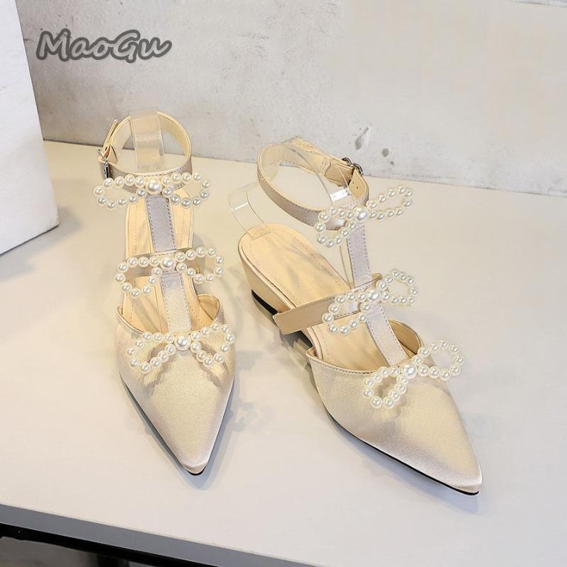 

Fashion French Pointed Toe Women s Elegant Banquet Dress Shoes Wedge Heel Ankle Strap Pearl Bowknot Sandals Fashion Mid Heel Pumps 35 абрикосовый