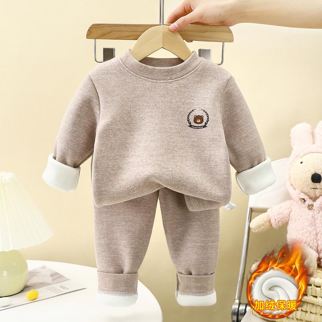 Children's Warm Clothing Set New Winter Boys' Underwear with Fleece Lining Thickened Girls' Autumn and Winter Children's Clothing