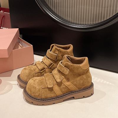 Retro Velcro Martin Boots Women's New Fashionable Versatile Height-increasing and Thin Rhubarb Boots