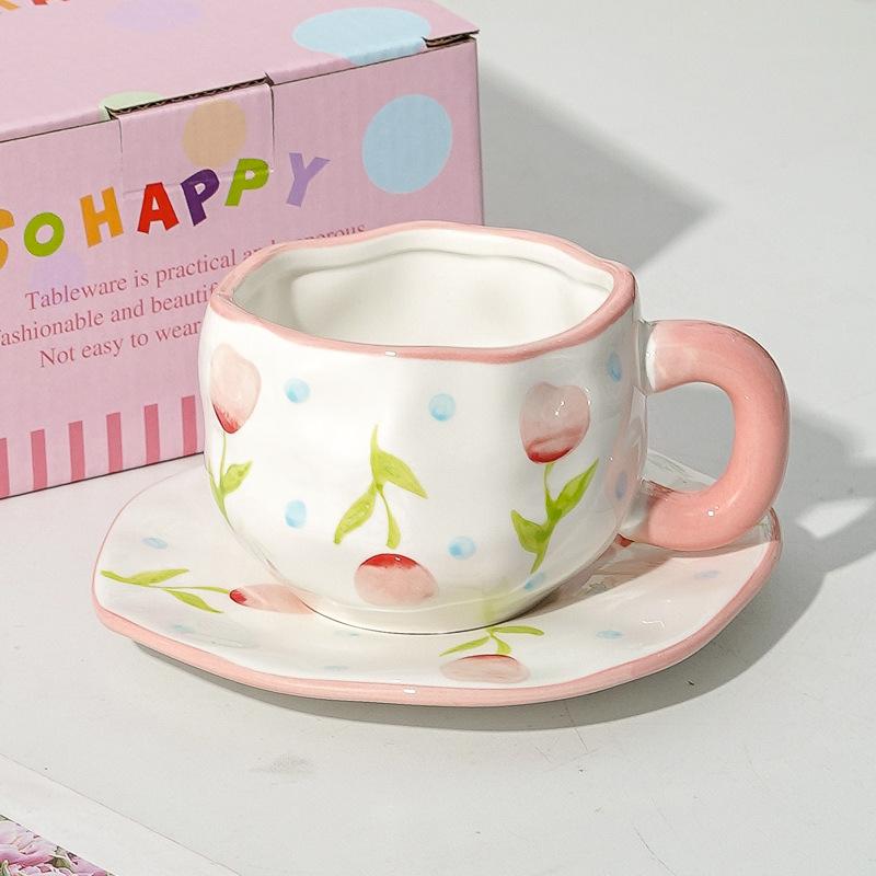 Creative Cute Flower Ceramic Coffee Mug Simple Couple Mug Exquisite Afternoon Tea Dessert Cup Office Mug Birthday Gift Art Decor