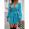 Women's Printed Long Sleeve High Waisted Strappy Jumpsuit Shorts