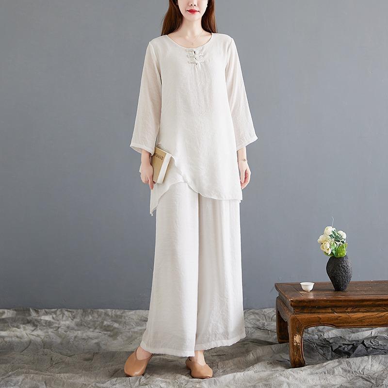 Fashion Casual Ethnic Suit Women's Spring Autumn Chiffon Long Sleeve Top Loose Dancing Two-piece Set