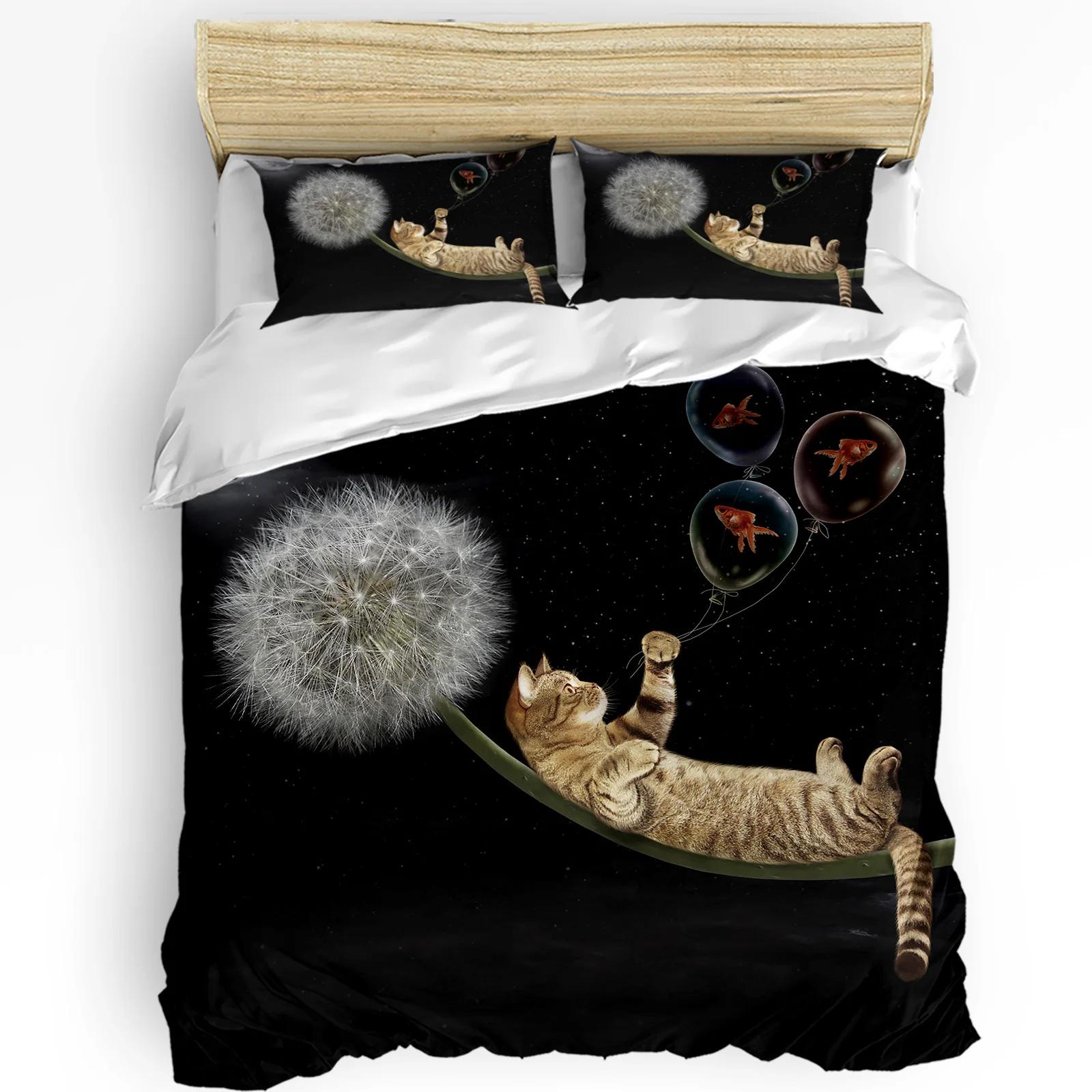 Housse de couette Plante Pissenlit Noir et Blanc Ensemble de literie 3 pièces Textile de maison Housse de couette Taies d'oreiller Ensemble de literie pour chambre à coucher Sans drap EU single(135x200cm)