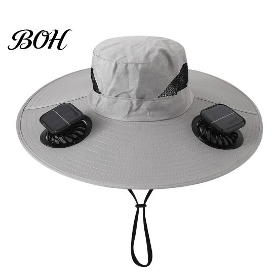 Cycling Cooling Hat Solar Fan Hat, UPF 50+ Wide Brim Sun with 2 Cap Fans, & USB Rechargeable, 3 Speeds for Fishing/Camping/Hiking/Gardening