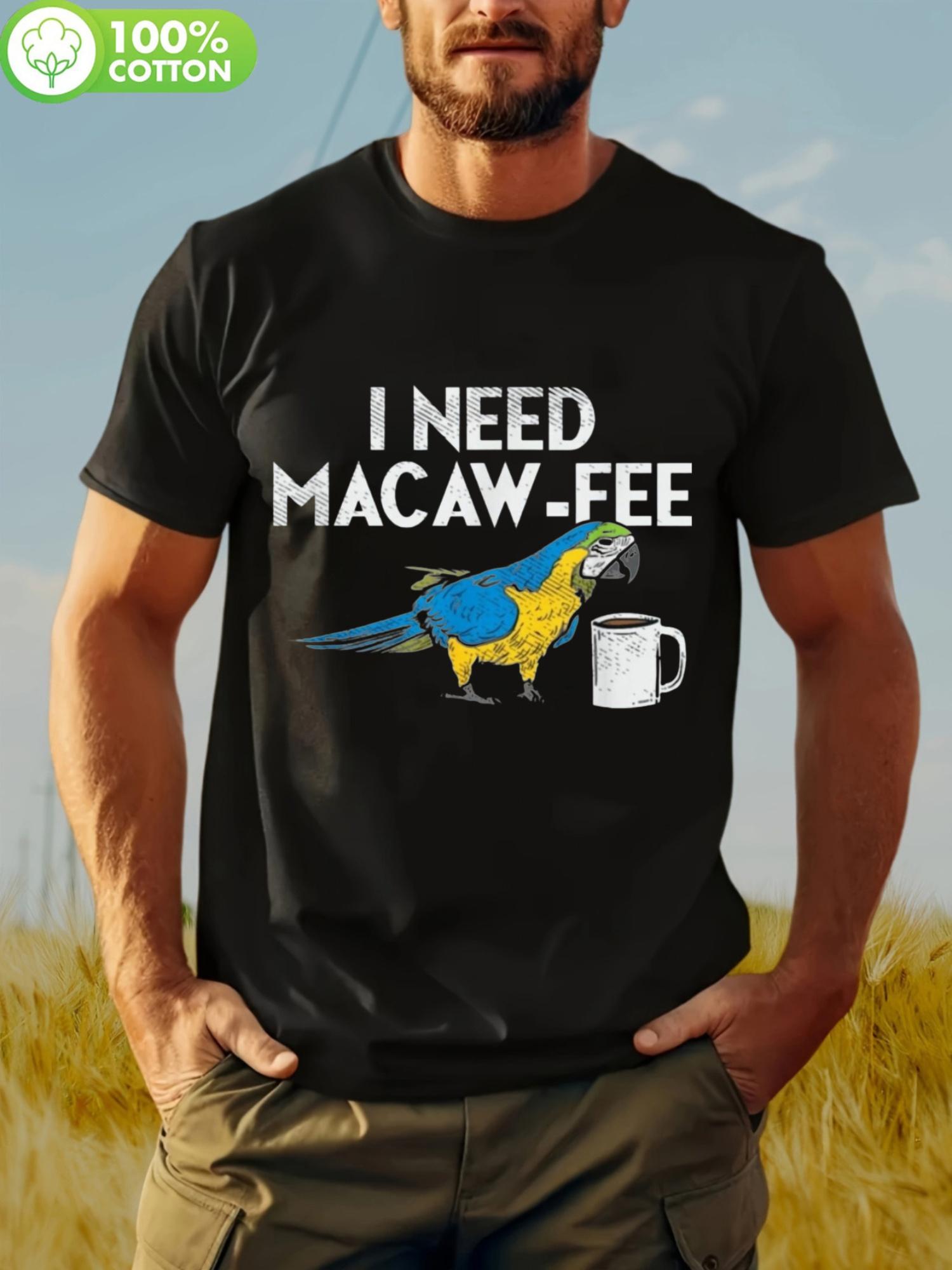 Plus Size  I Need Macaw-Fee  Graphic T-shirt - Fun Parrot Design with Coffee Mug Illustration S