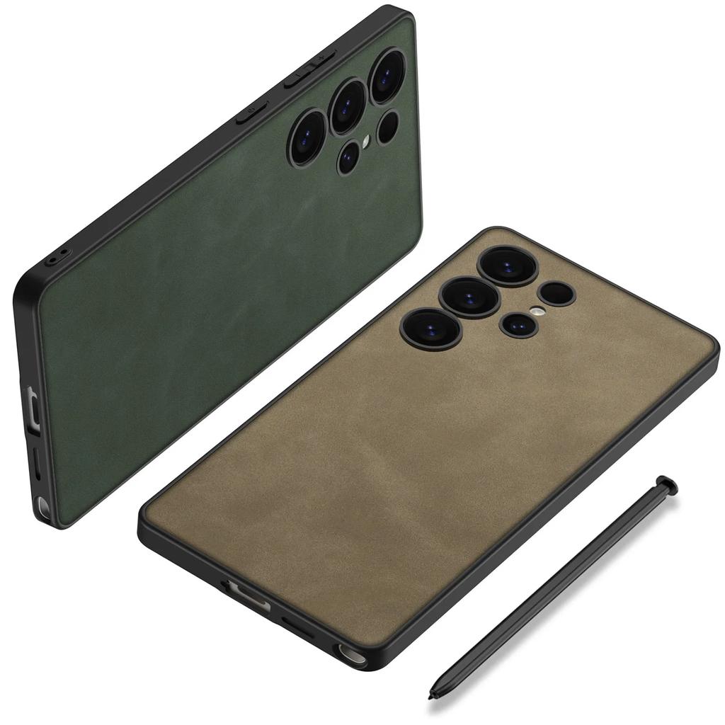 Luxus Leder Telefon Fall S24Ultra S25Ultra Stoßfest Abdeckung Für Samsung Galaxy S23 S24 S25 Ultra Nubuk Leder Schutzhülle