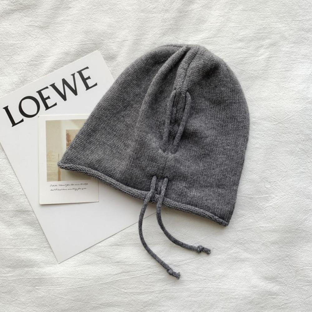 Ear Protection Knitted Baggy Beanie Hat Soft Winter Knitted Cap Solid Color Pullover Hat  Ladies