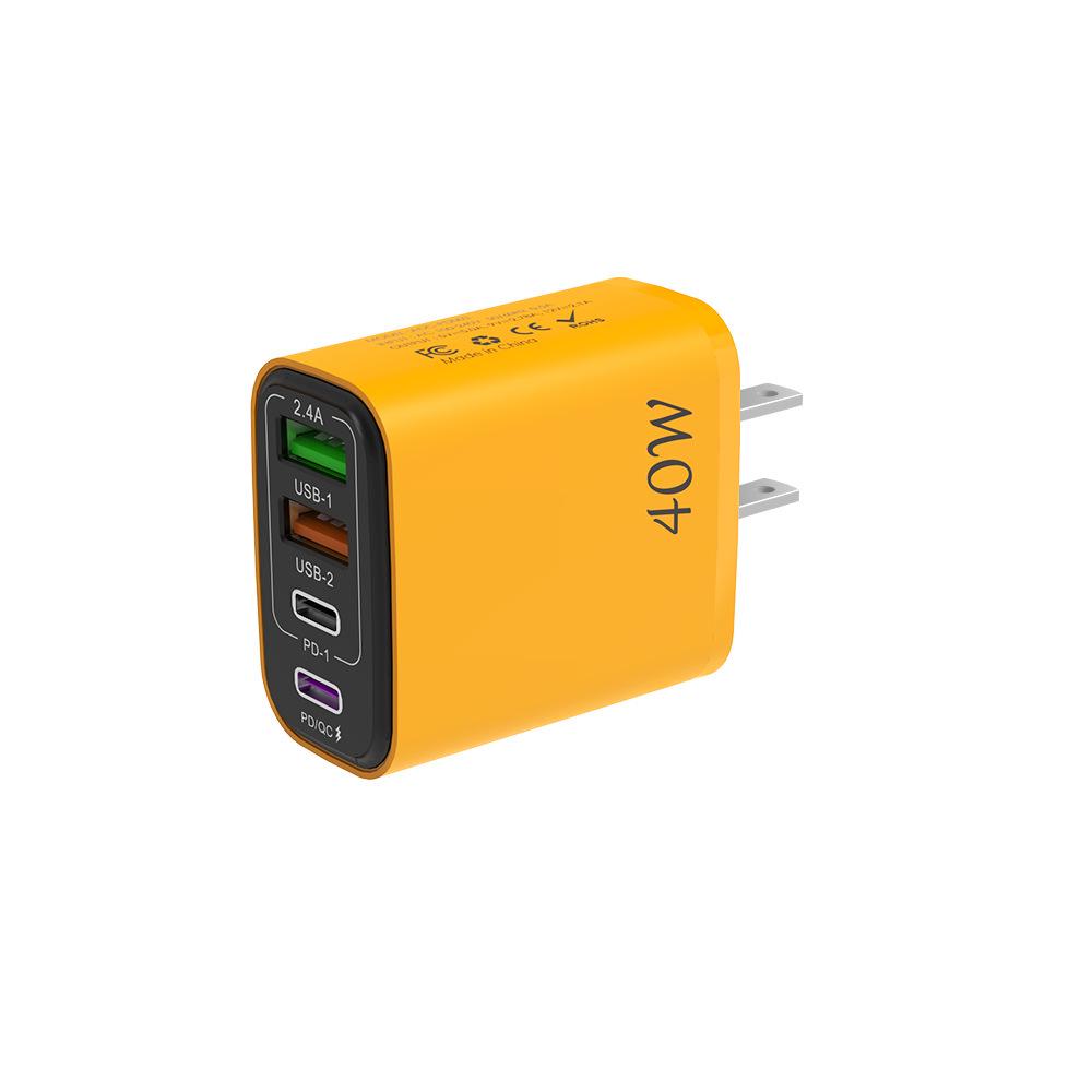 40W Multi-port Charger with 2 USB & 2 PD Ports, EU/UK Mobile Power Adapter