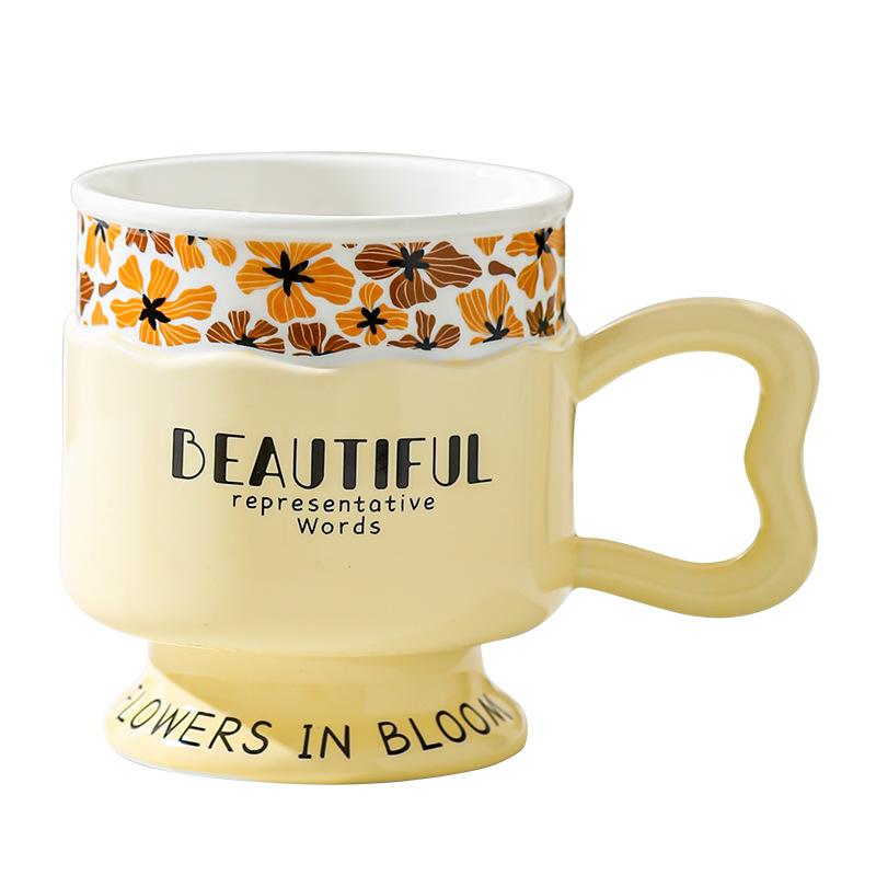 Retro Goblet Mug Light Luxury Couple European Ceramic Milk Cup Gift Women's Home High Value Water Cup