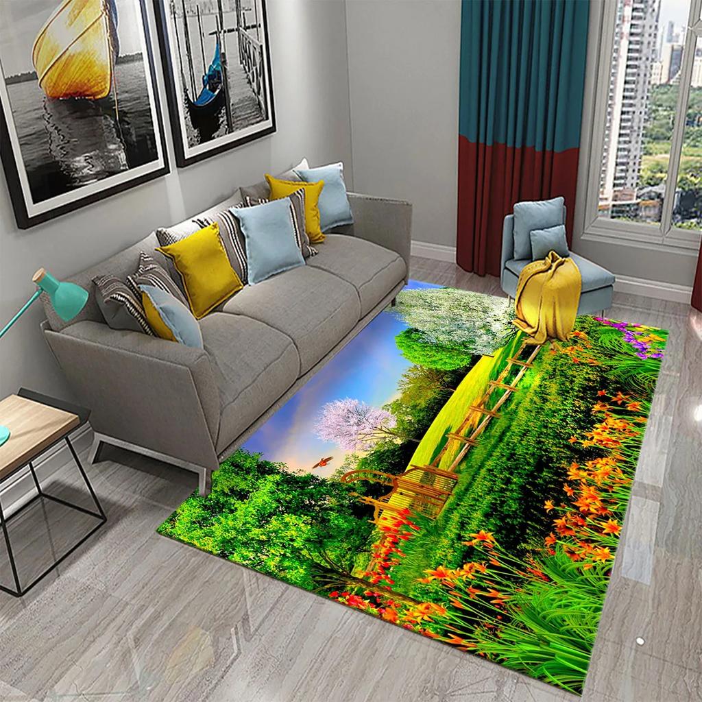 European Style Garden Carpets Colorful Flowers Rugs for Home Living Room Teens Bedroom Decor Carpet Bathroom Non-slip Area Rugs