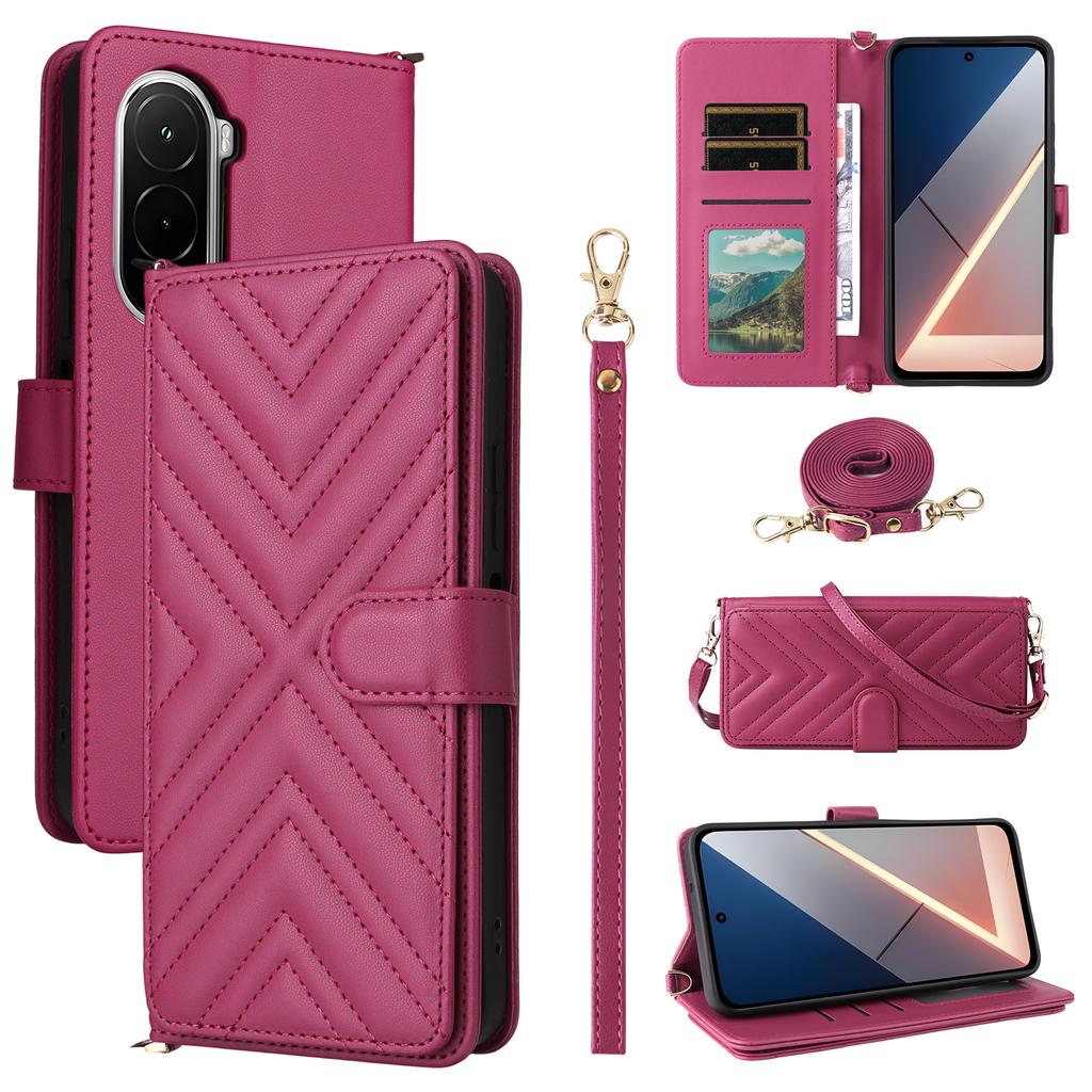 Para Xiaomi Poco M7 Plus 5G/Poco M7 4G (169mm) Capa com Alça de Ombro/Pulso Capa de Couro para Celular Suporte Carteira