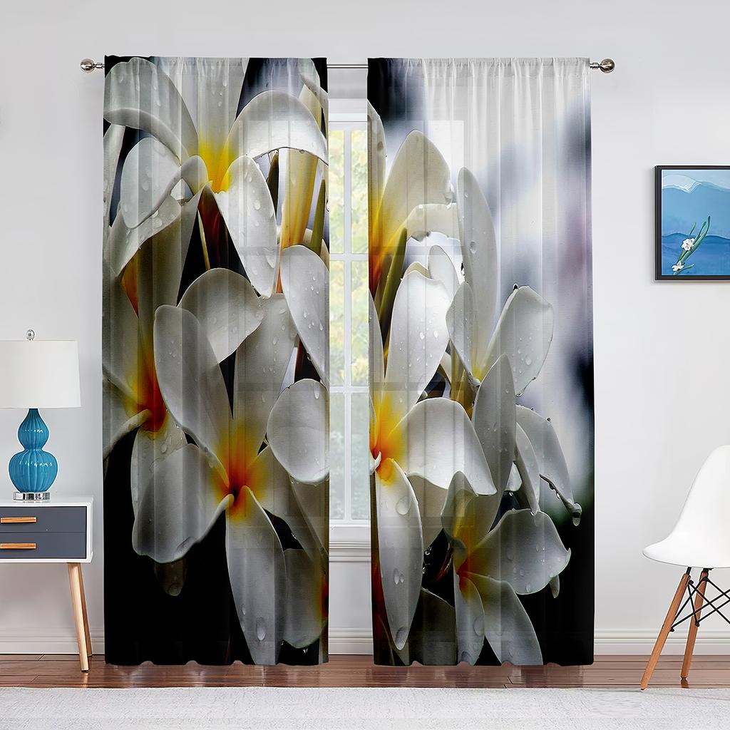 Blommande Träd Körsbärsblom Lila Gul Vita Blommor Skir Voilegardin för Vardagsrum Sovrum Inredning Tyllgardiner Draperier