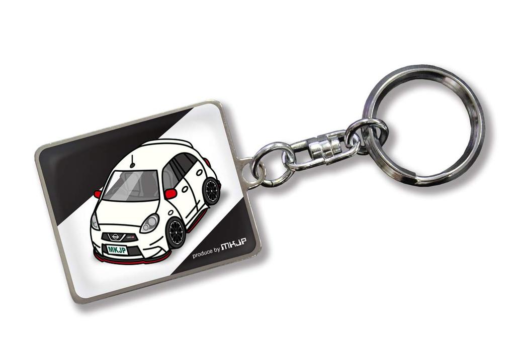 MKJP Custom Keychain for Nissan March Nismo K13 Custom, Black Base, White Car Color