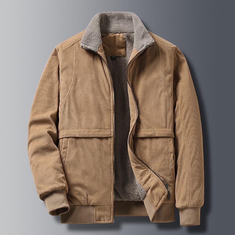 Herren Wolljacke mit dickem Cord und modischer, lässiger, lockerer, warmer Baumwolljacke