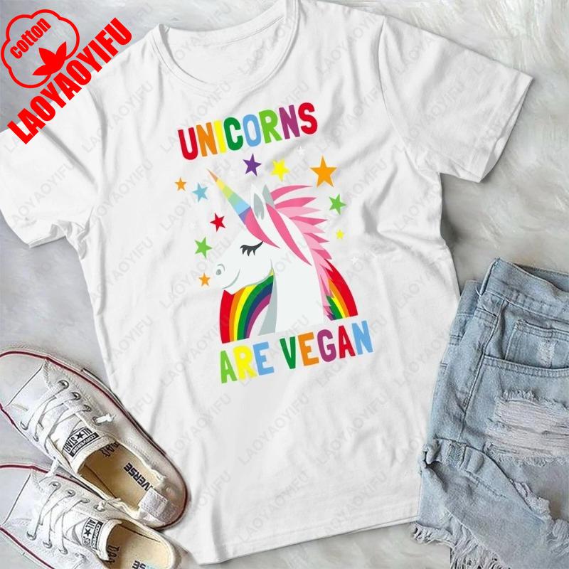 

Vegan Shirt Unicorns Are Vegan Magical Rainbow Stars Tshirt Unisex Cotton Tee Fashion Casual Y2k Streetwear Women Tops Camisetas 4XL