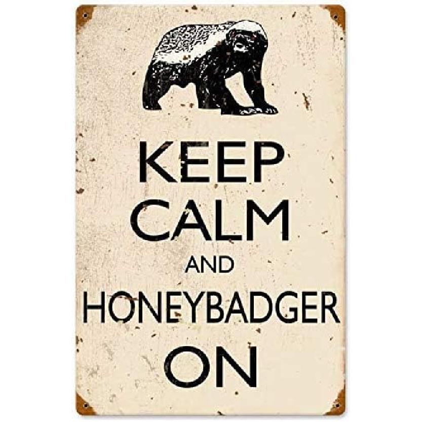 Retro Honey Badger Metal Tin Signs 8x12 Inch Decorative Poster Plate for Coffee House Bar Pub Kitchen Beer Funny Wall Decor