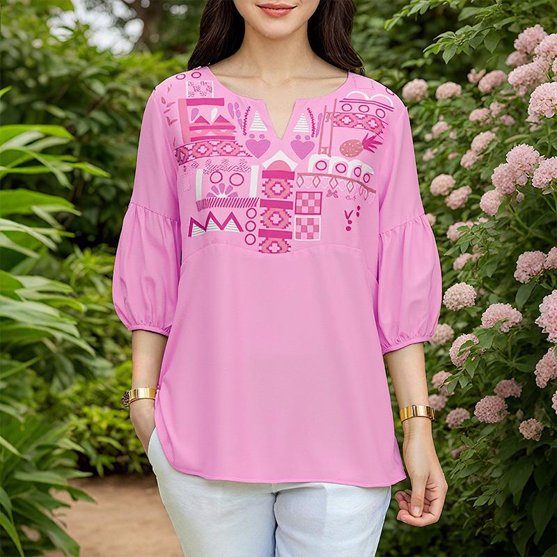 

ZANZEA Женская повседневная блузка с V-образным вырезом и рукавом 3/4 XL розовый