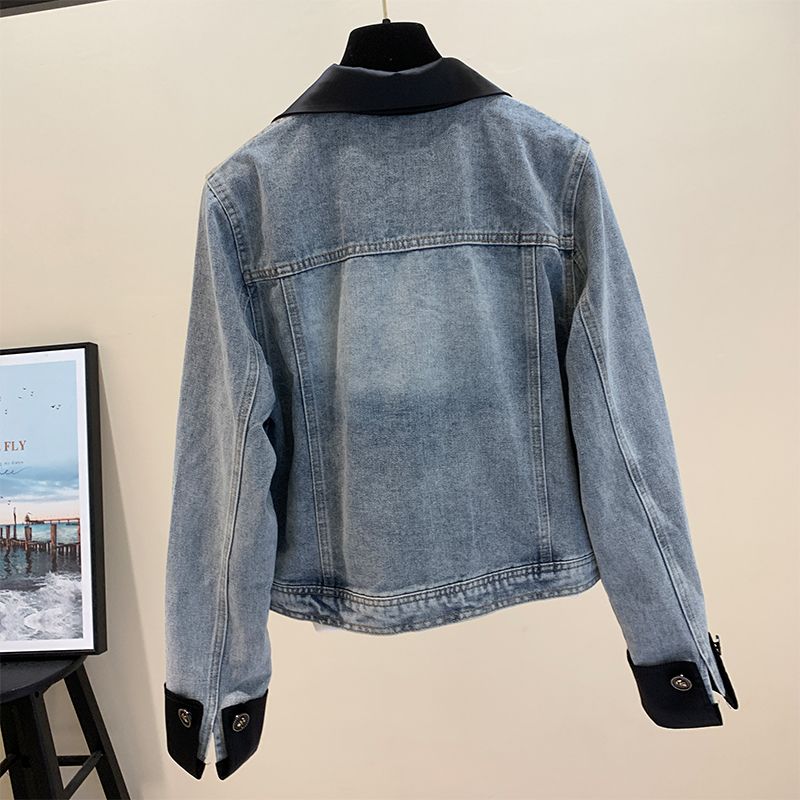Vintage Disk Buckle Denim Coat Women Top Spring New Loose Everything Senior Sense Small Jacket Tooling Top Tide Solid Color