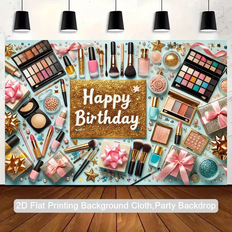 2D Happy Birthday Makeup Backdrop Cosmetic Party Photography Background