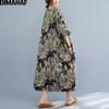 DIMANAF 2021 Plus Size Women Dress Vintage Floral Print Beach Holiday Summer Sundress Dress Loose Long Dress Oversize 5XL 6XL