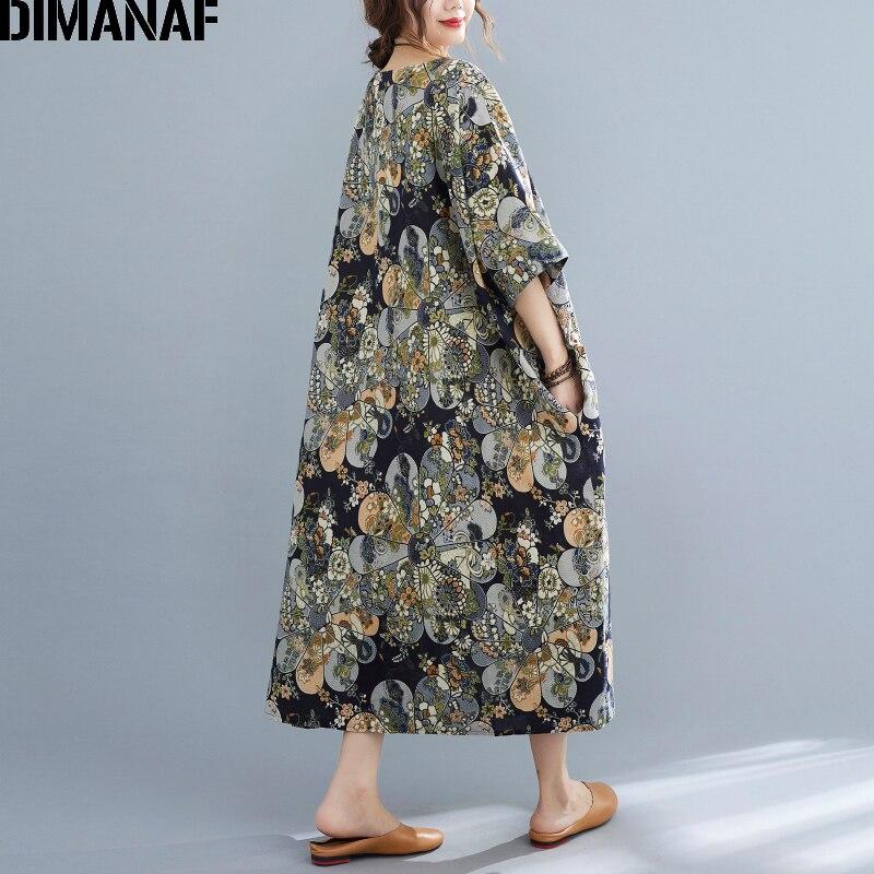 DIMANAF 2021 Plus Size Women Dress Vintage Floral Print Beach Holiday Summer Sundress Dress Loose Long Dress Oversize 5XL 6XL