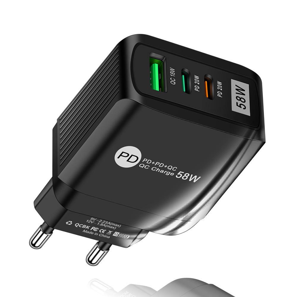 58W Multi-Standard Fast Charger with USB and 2PD for EU/US/UK/KR/AU