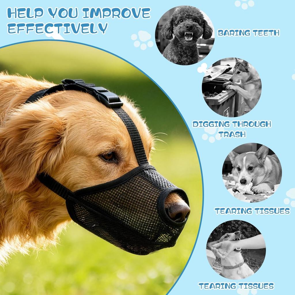 Dog Muzzle, Soft Mesh Muzzles for Small Medium Large Dogs, Breathable Adjustable Puppy Muzzles for Grooming Biting Chewing Scavenging, Allows