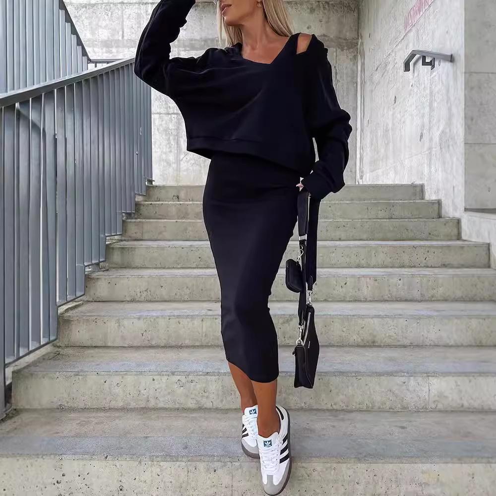 2023 Neu Herbst/Winter Europäische & Amerikanische Damenmode Westenkleid & V-Ausschnitt Kapuzensweatshirt Set