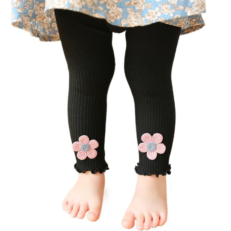 

Elastic Kids Leggings Breathable Baby Girls Tights Comfortable Children Cropped Pants Flower Decors Bottoming Trousers L