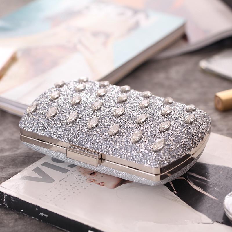 New 2025 Diamond Evening Party Bags Banquet Dress Ladies Handbags Blue Luxury Purses For Women Silver Clutch