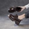 Johnature Genuine Leather Retro Women's Thick Heels Shoes British Style Thick Soled Lace Up Pumps