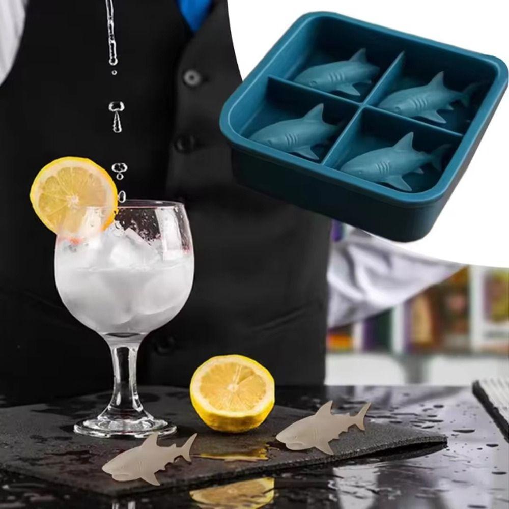 2PCS Silicone Shark Shaped Ice Mold 4-Cavity Shark Ice Cube Maker Cute Shark Whiskey Ice Mold  Party