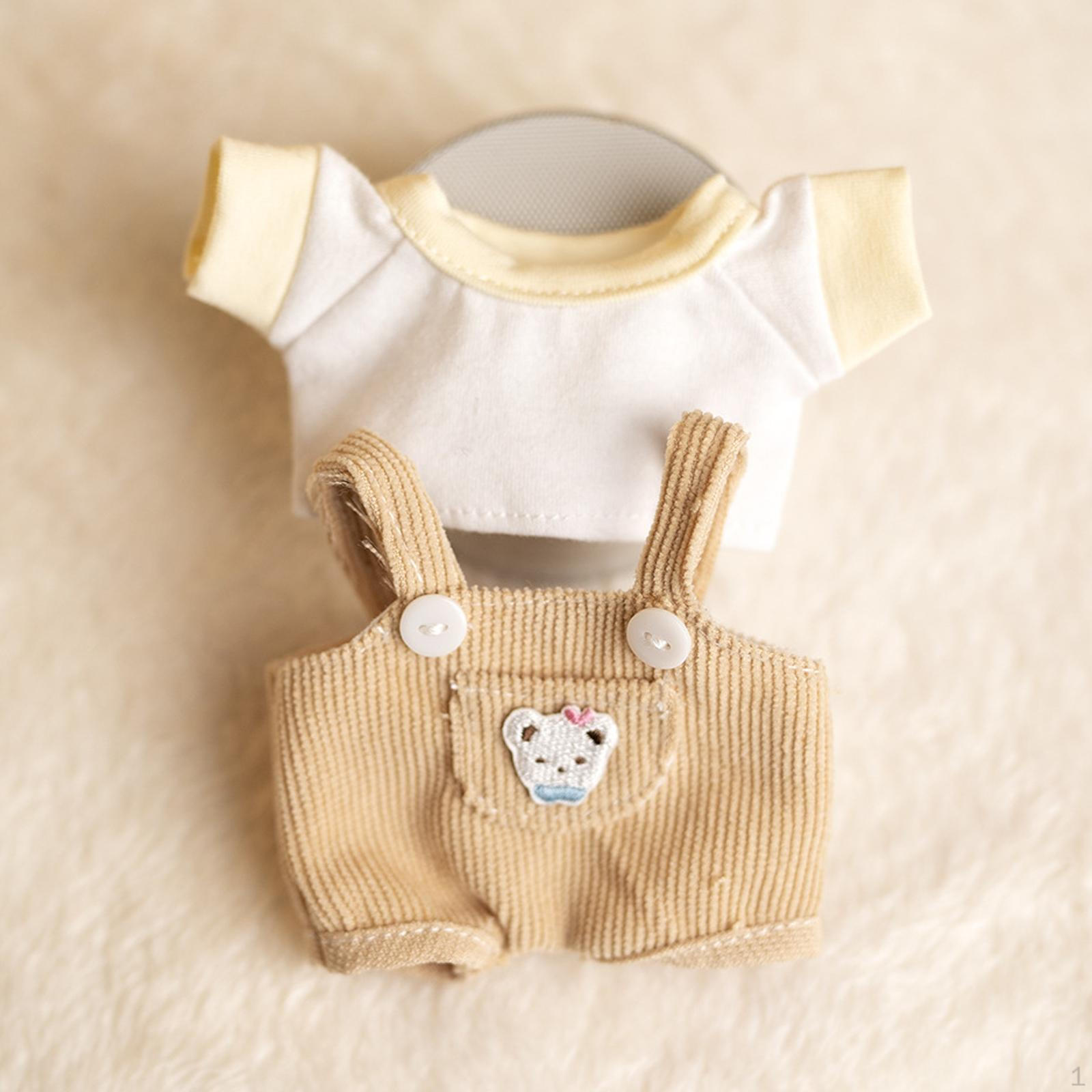 

2 Pieces Doll Clothes Fashion Suspender Pants T Shirt Set Casual Outfits for 17cm Dolls хаки