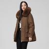 Women's Hair Collar Hooded Windproof Lightweight Thickened Fluffy Warm Warm Cold Medium-length Casual Sports Jacket Parka Cotton Jacket