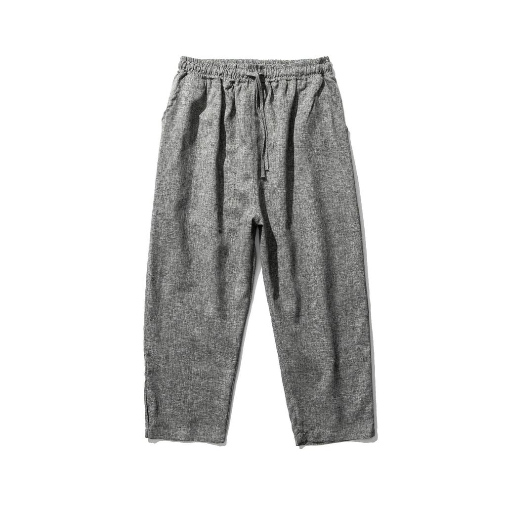 2025 Summer Men's Plus Size Cotton Linen Cropped Trousers - Chinese Style, Japanese Loose Fit, Casual Straight Pants