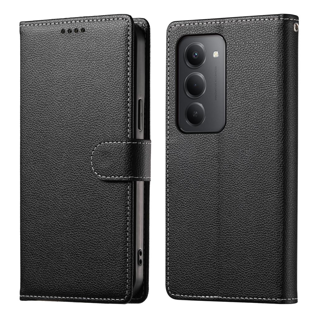 Für Xiaomi Redmi 15 5G (Global) (169mm) Hülle Magnetverschluss Litschi-Textur Leder Brieftasche Handyhülle mit Handschlaufe