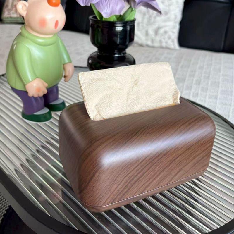Faux Walnut Chinese-Style Tissue Box for Home, Dining Room, Living Room, Coffee Table, Hotel, B&B Storage