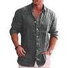 Foreign Trade Men's Loose Large Size Solid Color Shirt Linen Lapel Long Sleeve Casual Shirt Men's