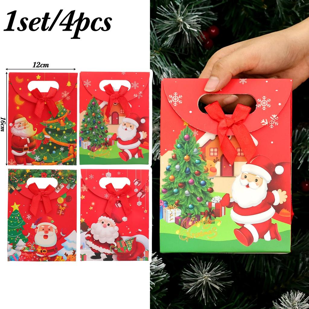 Christmas Paper Bags with Handles Holiday Kraft Gift Tote Bags Assorted Santa Claus Designs for Kids Xmas Candy Goodie Bags Wrap