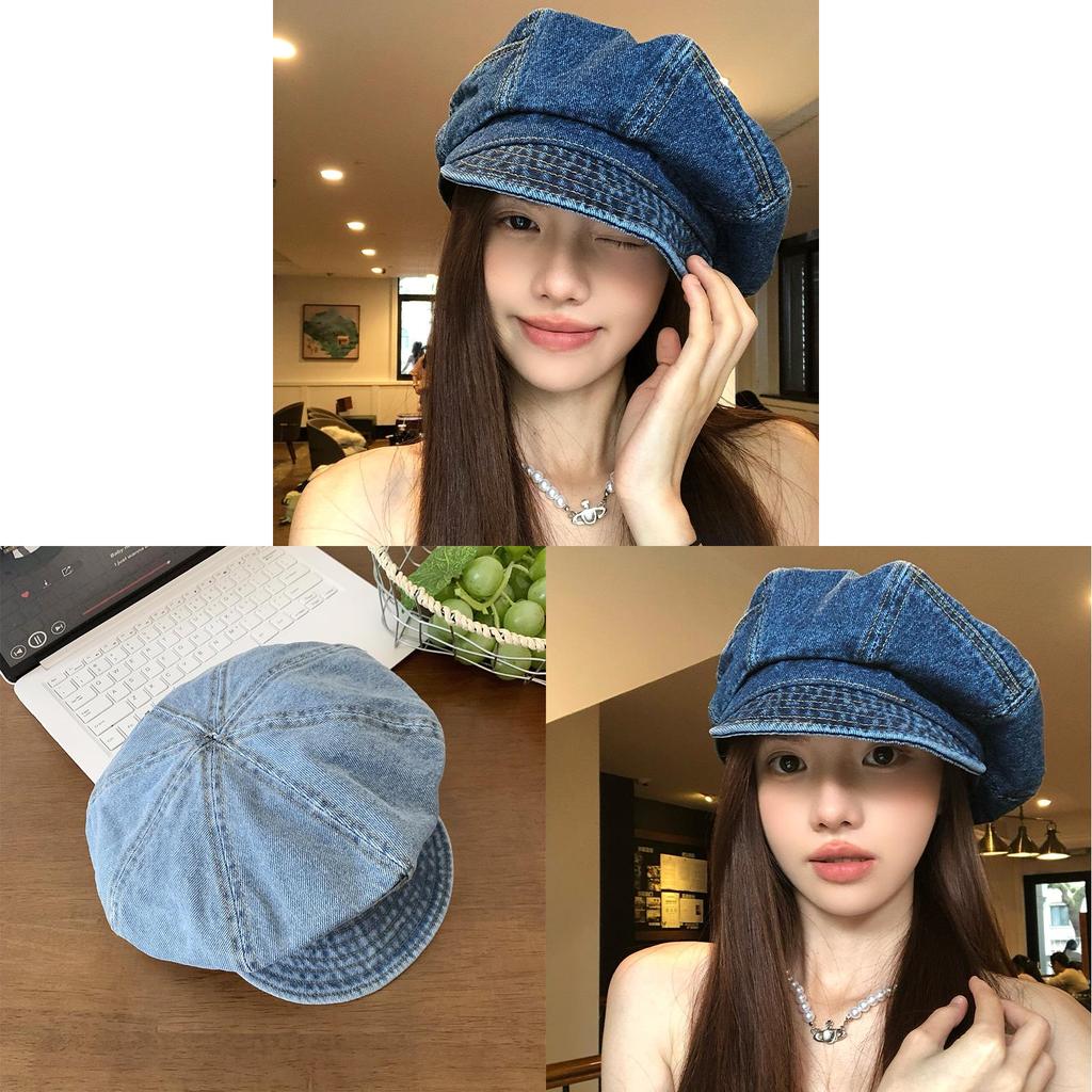 Classic Denim Newsboy Cap With Breathable Cotton For Casual And Office Wear