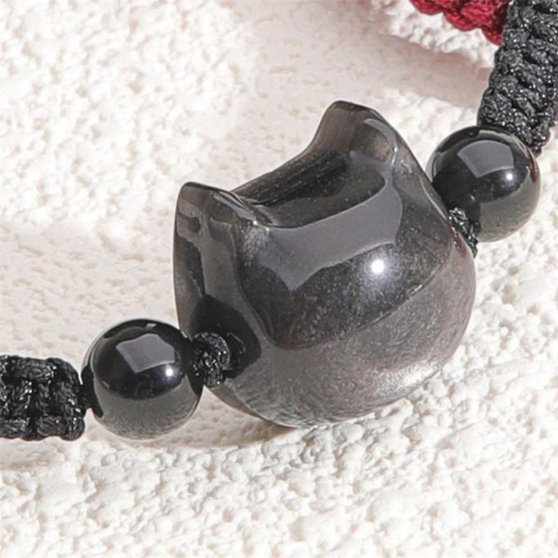 Simple Red Lucky Cat Braided Bracelets for Women Cute Animal Kitten Woven Rope Adjustable Bracelet Party Jewelry Friendship Gift