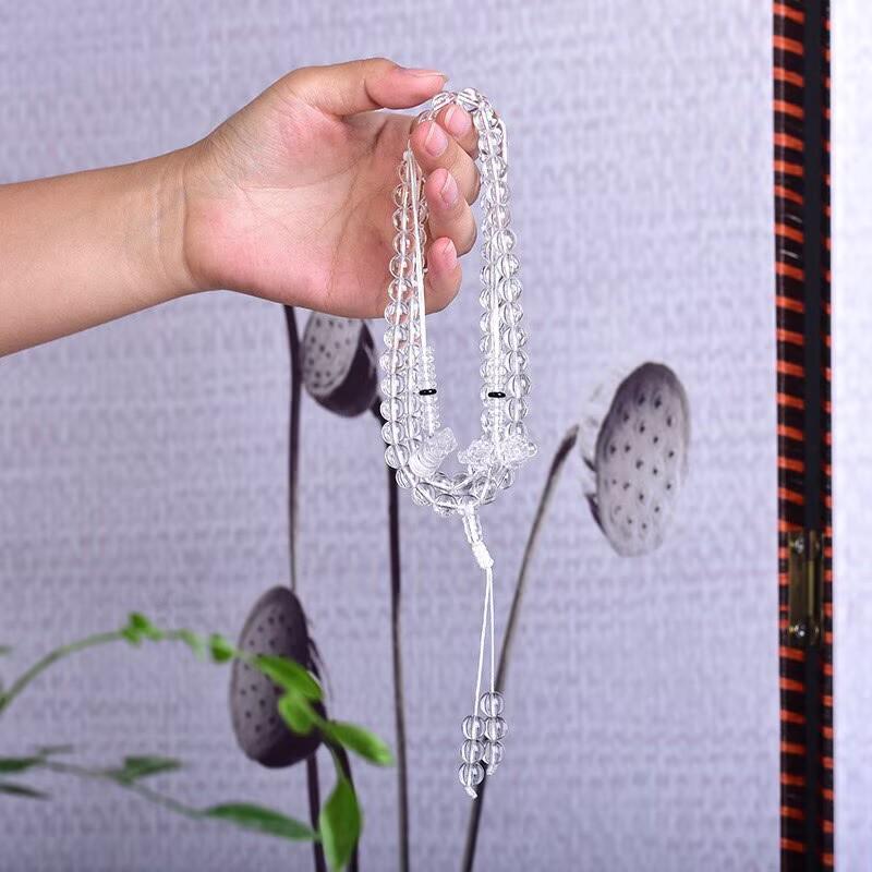 Natural White Crystal Buddhist Beads with Vajra Pestle - Elegant and Clear