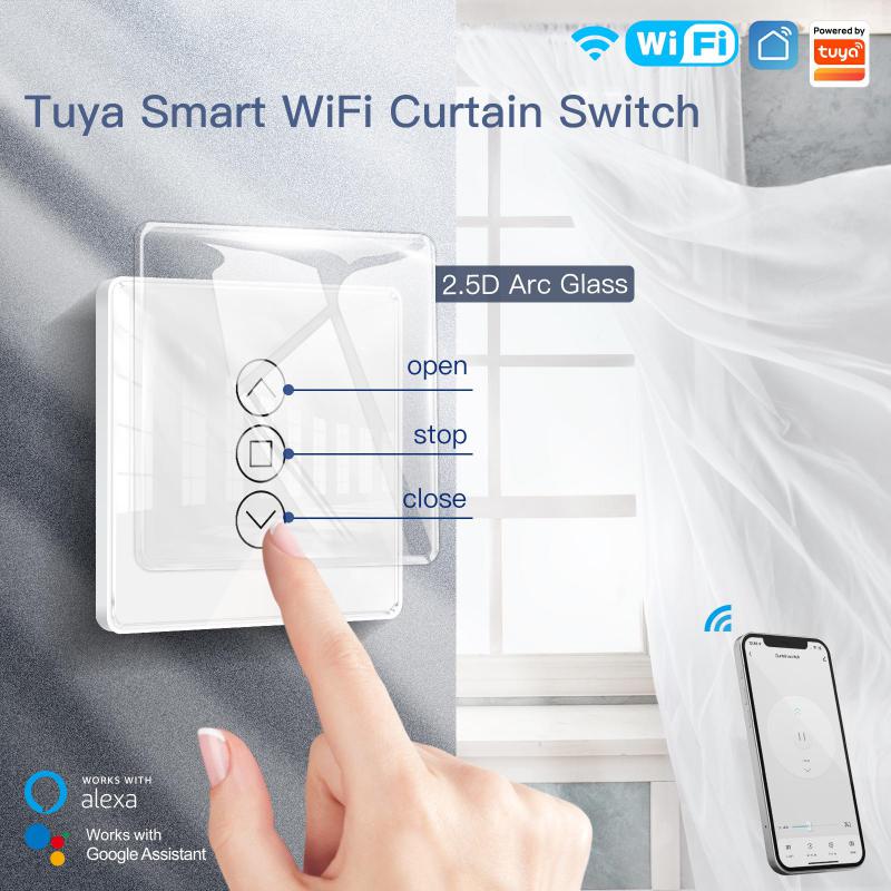 Smart Home Touch Curtain Switch Ac220v Smart 2.5D Arc Wifi Curtain Blinds Switch Wireless For Roller Blinds Shutters Tuya